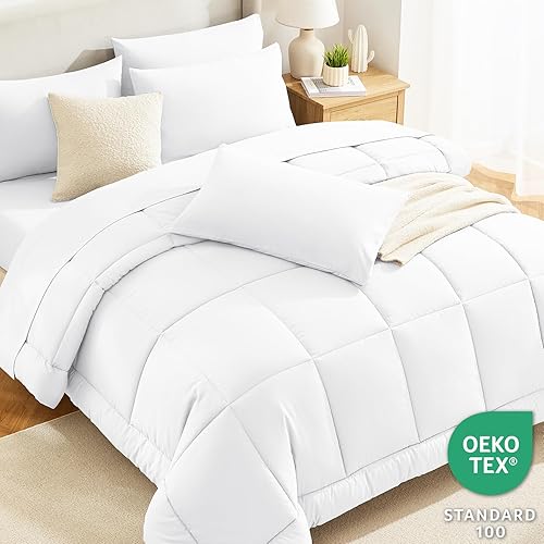 Miniatura 3 de CozyLux Juego de edredón tamaño Queen blanco, 7 piezas de cama en una bolsa, edredón blanco tamaño Queen, juegos de ropa de cama para todas las