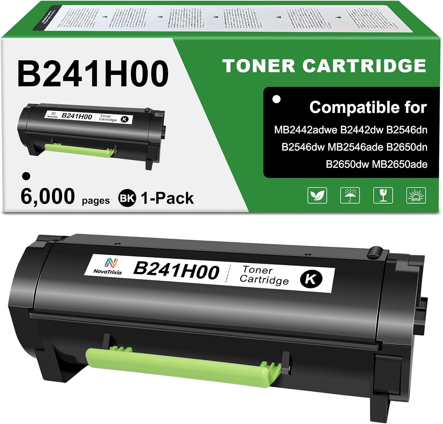 B241H00 Toner Cartridge High Yield Compatible for Lexmark MB2442 MB2546 MB2650 B2442 B2546 B2650 Laser Printers Ink for B241H00 B231000 Toner Cartridge Black (6,000 Pages, 1-Pack with Chip)