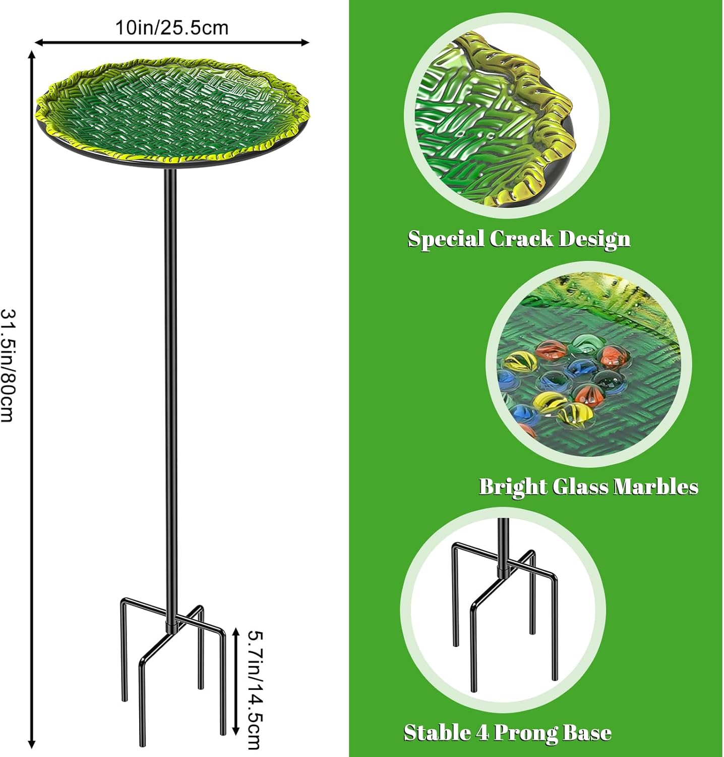 Bee Butterflies Watering Station, Standing Bee Feeder with Glass Marbles for Outside, Bee Bath Feeder with Metal Stakes Butterfly Puddler Garden Yard Déco (Green)