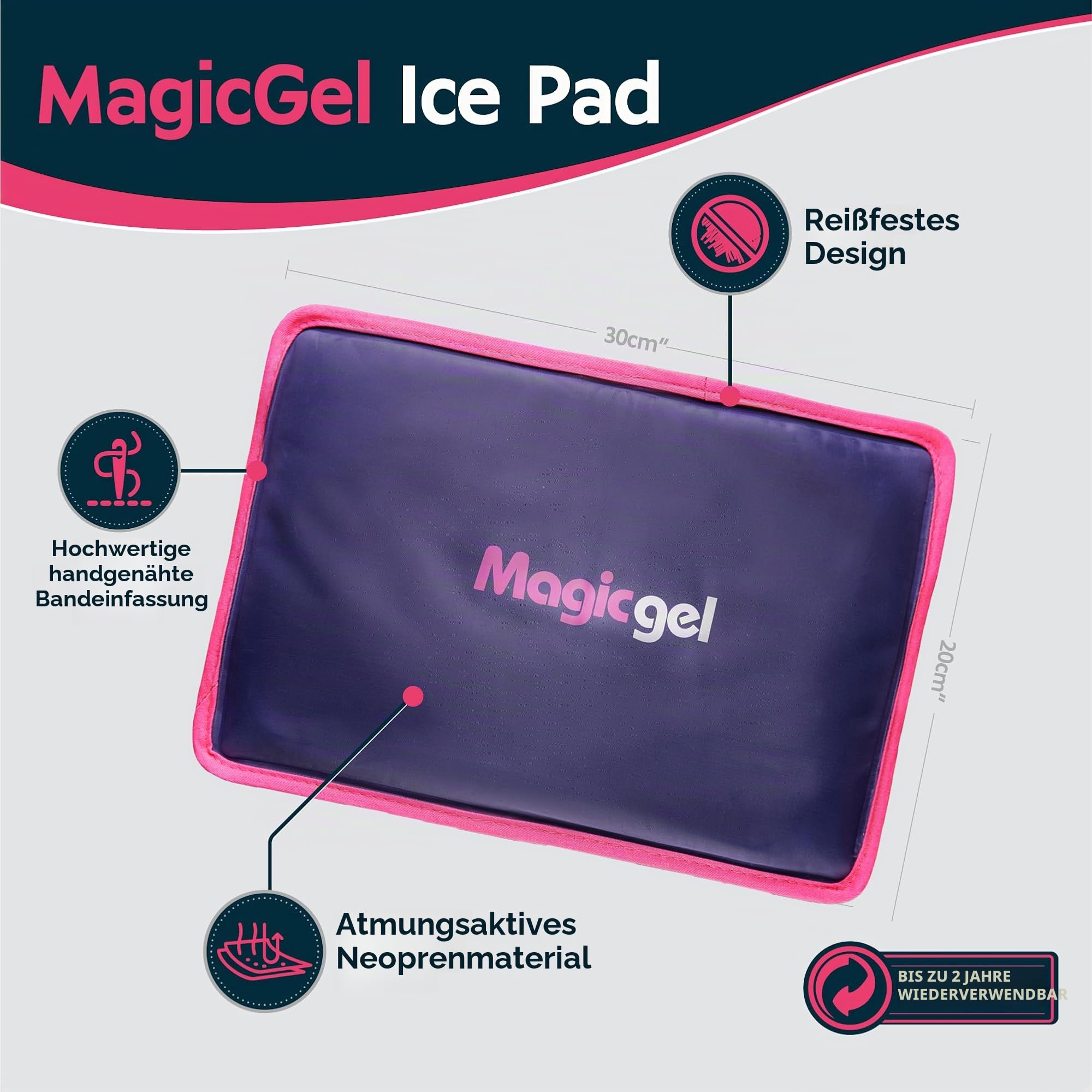 Magic Gel Premium Eisbeutel - Wiederverwendbare Gel-Eisbeutel (30cm x 20cm) zum Kühlen von Verletzungen, Schmerzlinderung, Kältekompresse zur Verringerung von Schwellungen