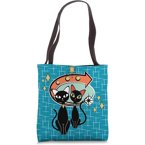 Retro Mid Century Modern Kitty Cats & Sign Design Tote Bag