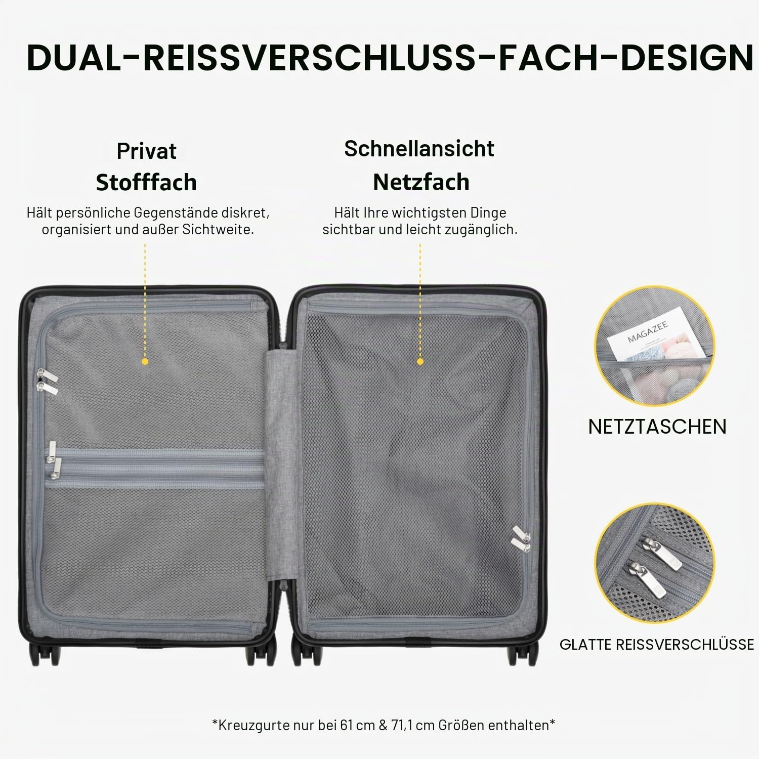 LEVEL8 Koffer Trolley Handgepäck mit TSA,8 Spinner Rollen,100% PC Rollkoffer Reisekoffer Hartschalen,Micro-Diamond Textured Design Reise Business (54.5cm, 40L,Schwarz)