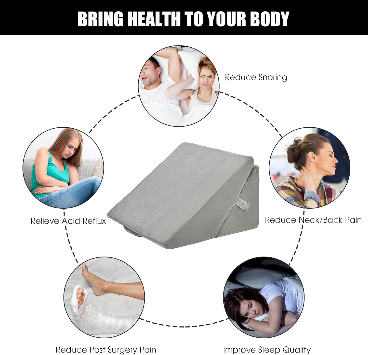 KOMFOTT Bed Wedge Rest Pillow for Sleeping - Triangular Adjustable Memory Foam Backrest Reading Pillow w/Removable Pillowcase Cover for Back Support Knees Legs Positioner, 14" Height, Gray Pillow