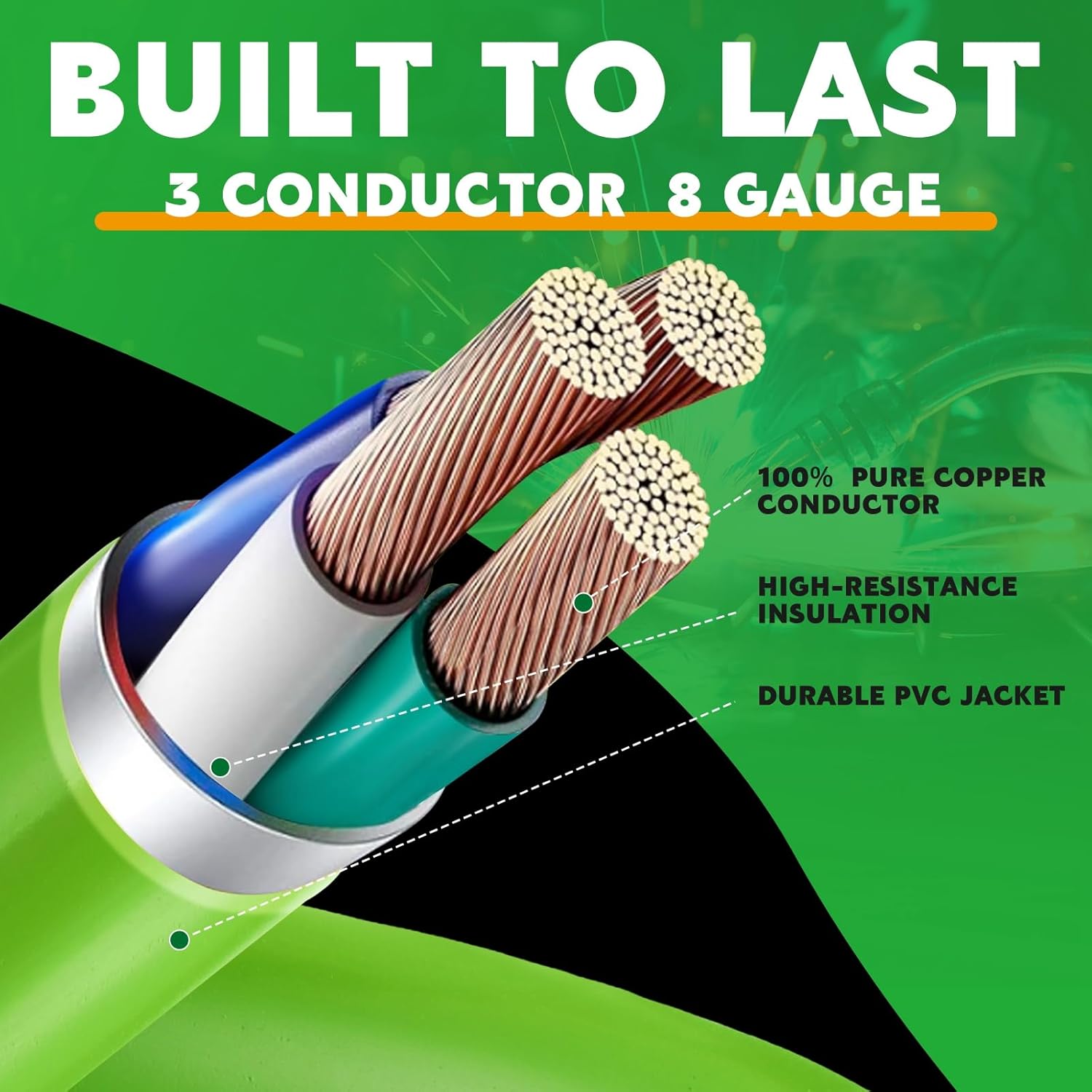 20 Feet 8awg 50amp Welder Extension Cord Compatible with Nema 14-50p to 6-50r, 4 Prong to 3 Prong Power Extension Cord with Handle for Generator or Rv Welder, 50 Amp 250v 12500 Watt