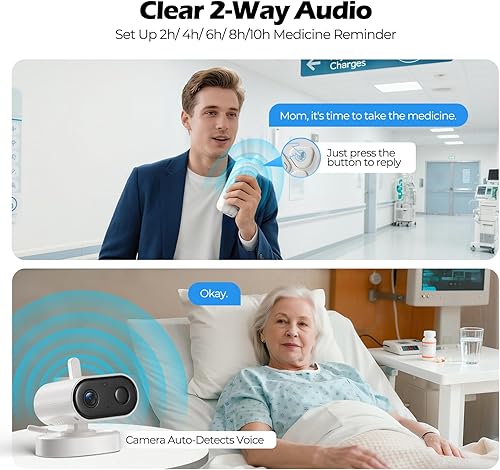 Miniatura 2 de Monitor de ancianos con cámara y audio, monitores de bebé de conversación bidireccional para cuidado de ancianos, botón de llamada, cámara de