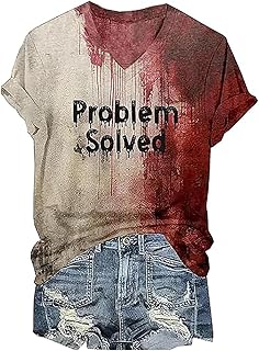 I'm Fine Bloody Shirt Women Problem Solved Bloody Halloween T Shirt Horror Blood Tee V-Neck Blood Splatter Tops