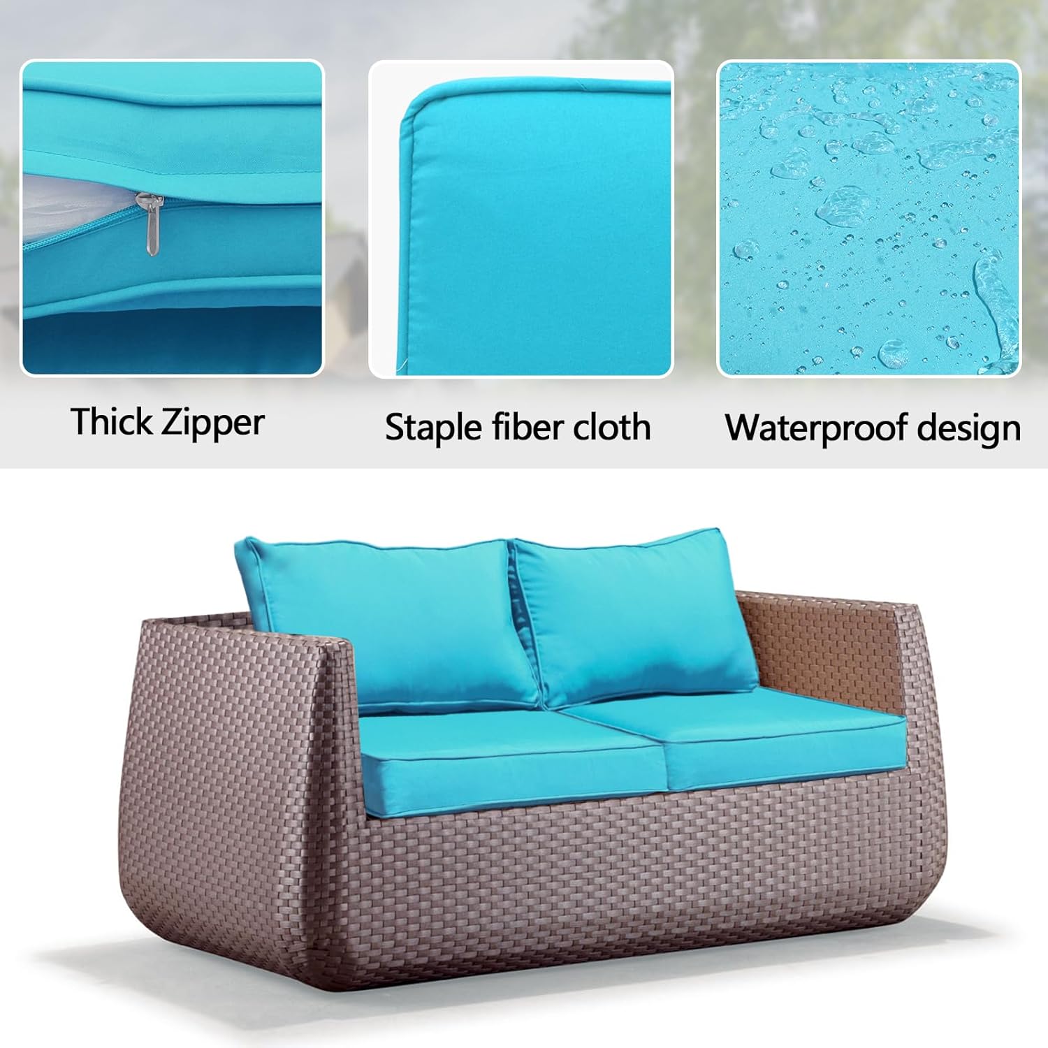 4 Pcs Patio Cushion Covers Replacement,Outdoor Patio Seat Cushion Covers Furniture Sofa Covers,Waterproof Back Cushion Slipcovers Washable Pillow Cover with Zipper(25×25×3.15 inches,Cyan)