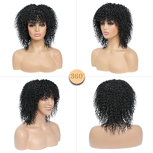 Miniatura 2 de Elvirgel Pelucas cortas rizadas para mujeres negras, pelucas afro para mujeres negras, pelucas rizadas con flequillo, pelucas sintéticas para