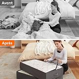 Lifewit 2 Pack 95L Under Bed Storage, Underbed Storage Boxes with lid Clothes Storage Bag Wardrobe Storage Organiser with Reinforced Handle, PVC Window for Duvet, Blanket, Clothing, Shoes, Grey - 9