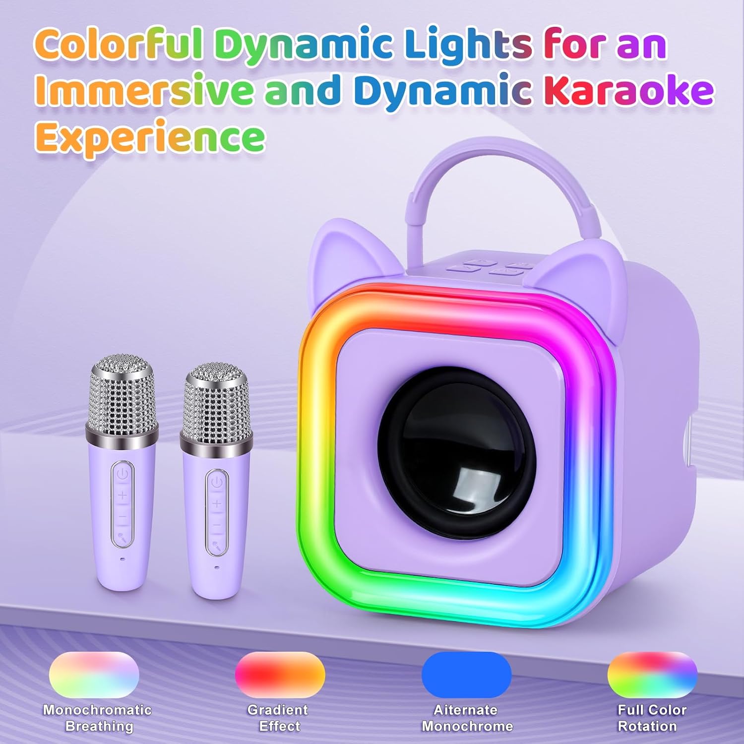 Mini Karaoke Machine for Kids with 2 Wireless Microphones - Toys Gift for Boys Girls Ages 4, 5, 6, 7, 8, 9,10,11,12+Year Old - Christmas, Birthday, Party Singing Gift (Purple) - Image 4