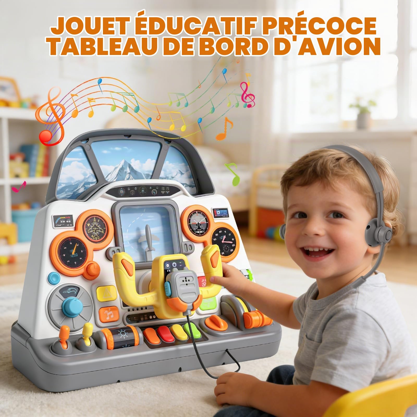 elzle Tableau de Bord de Pilotage Interactif, Jouet Avion 3+ Ans | Poste de Pilotage avec Lumières et Sons, pour Garçons et Filles, Cadeau Anniversaire Enfant