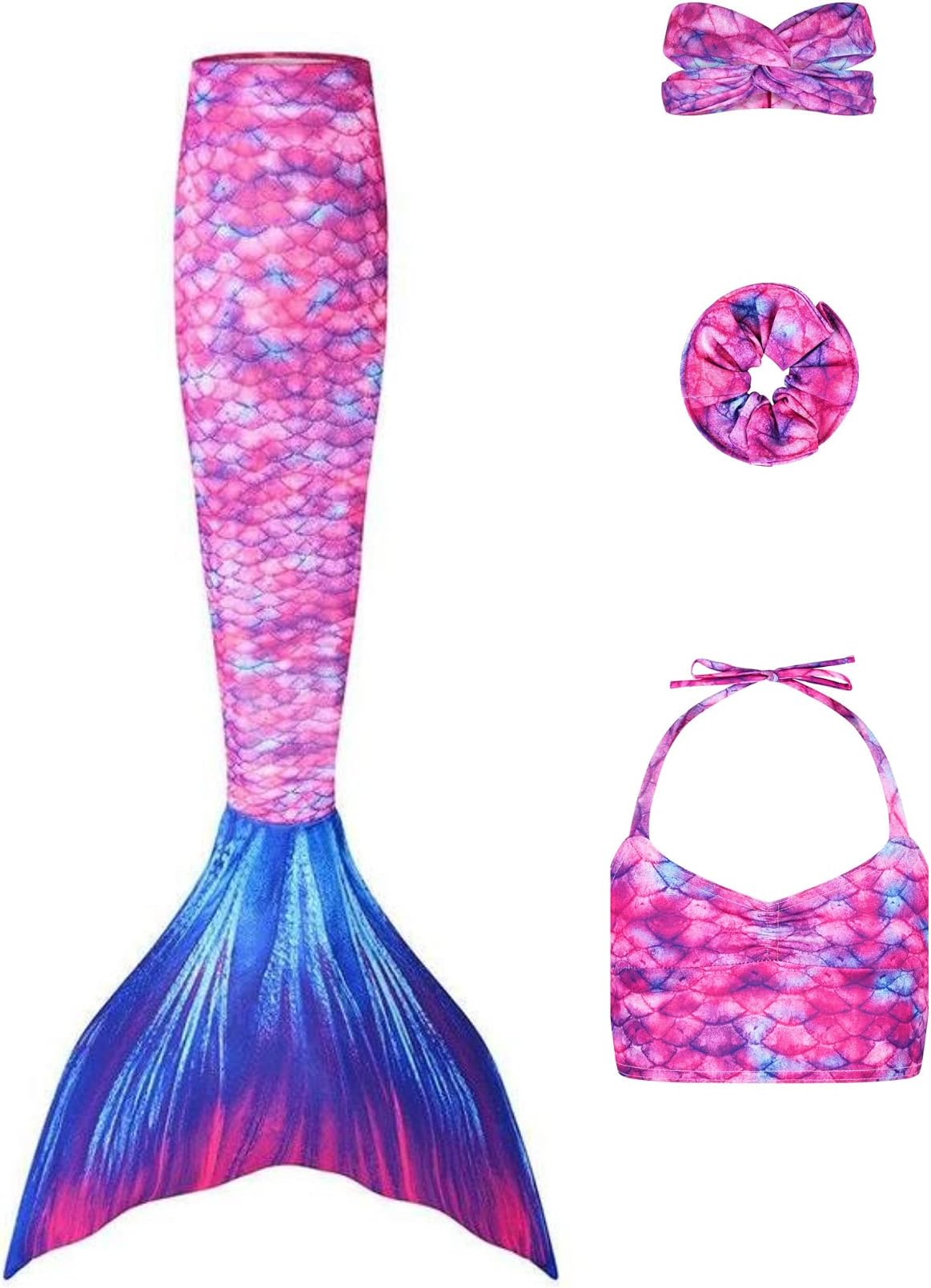 Planet MermaidKids Exclusive 4 Piece Ultimate Set Mermaid Tail Swimming Costume for Girls. Includes Mermaids Tail (Monofin NOT Included), Top, Headwrap & Scrunchie. Ocean Ki