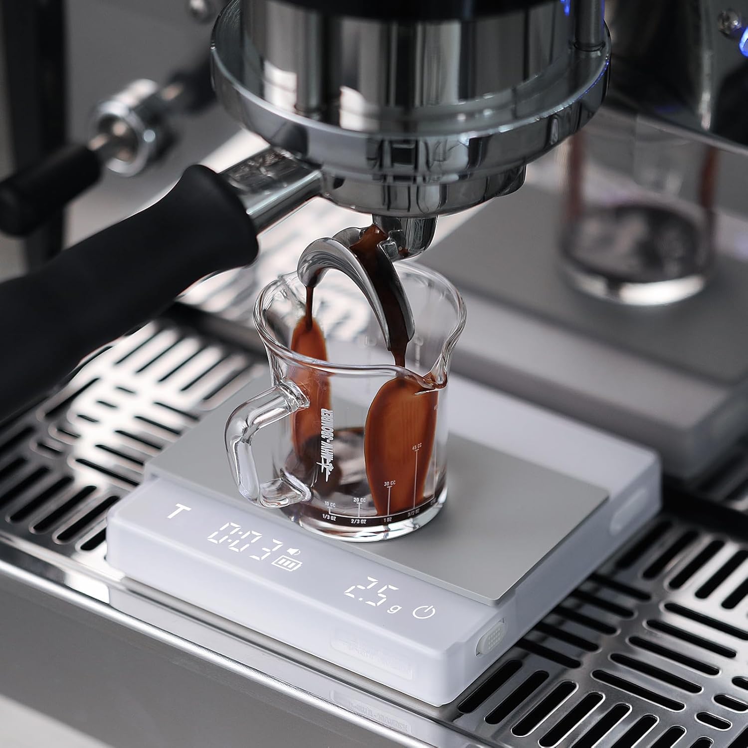 MHW-3BOMBER Mini Coffee Scale with Timer, 2kg/0.1g Rechargeable Espresso Scale,White Coffee Bean Scale with Manual/Smart Modes,Portable for Travel, ES6034W