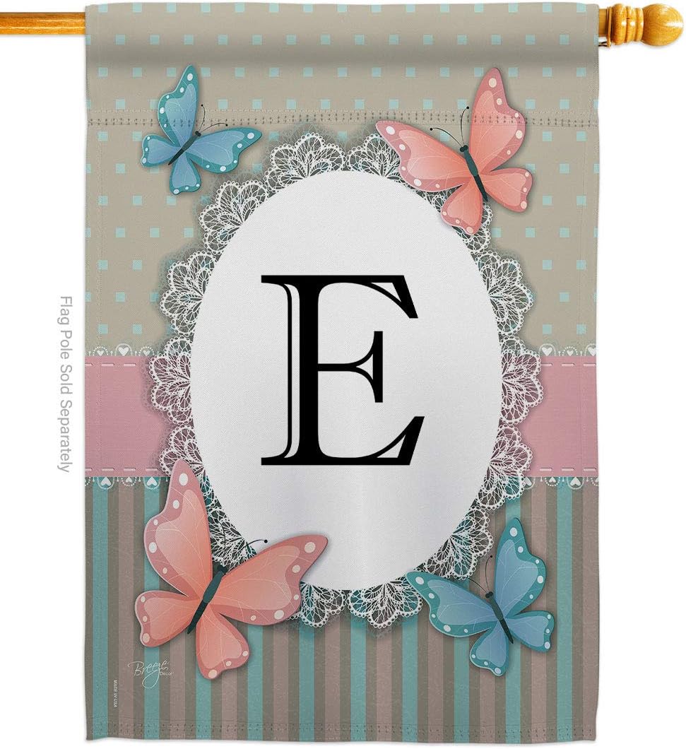 Breeze Decor BG-H-130135-IP Butterflies E Initial Decorative Banner, 28" x 40", Multicolor