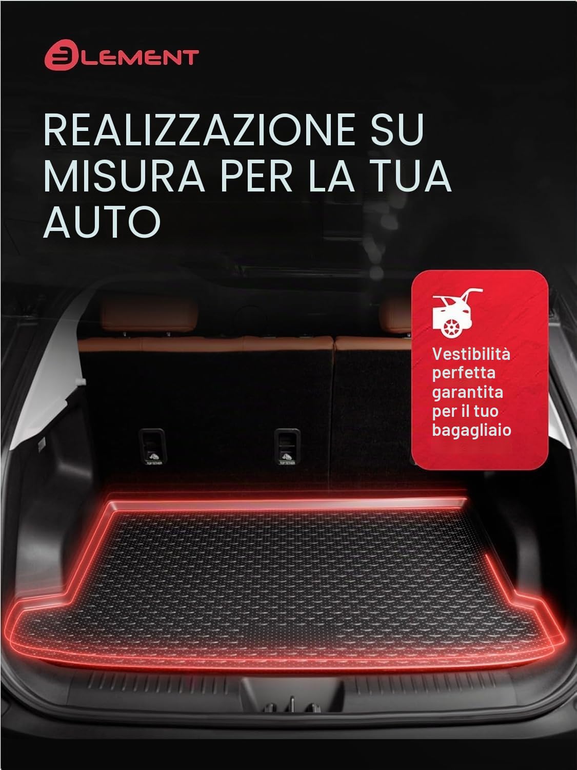 Element - Set di tappetini in gomma 3D e tappetini per bagagliaio adatti per Jeep Avenger, anno di costruzione 2023 – oggi, solo per la posizione inferiore del pavimento di carico | 100% su misura per