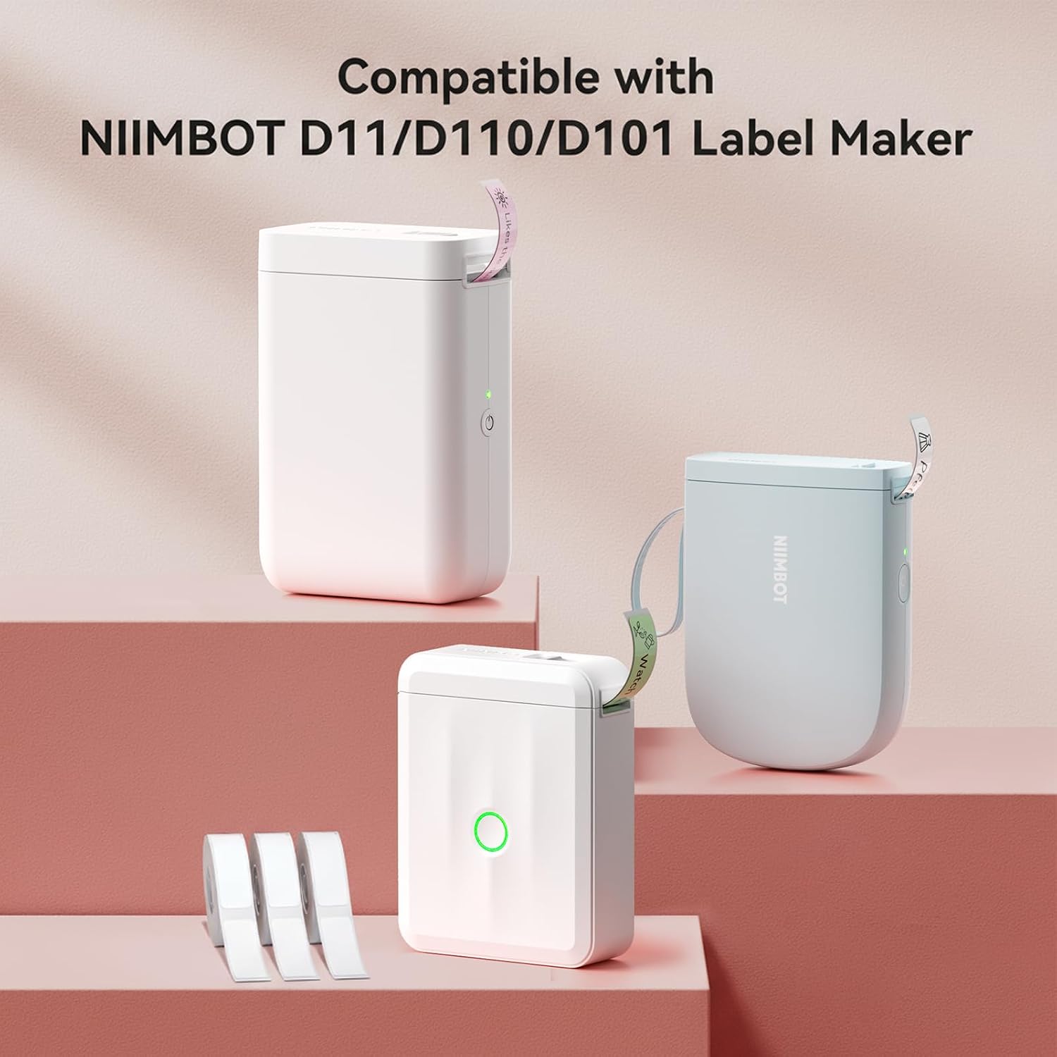 NIIMBOT Label Maker Tape for D11/D110/D101 Label Maker, 12 x 40 mm (0.47'' x 1.57''), 3Rolls for Home Office Labeling Tape Replacement, White