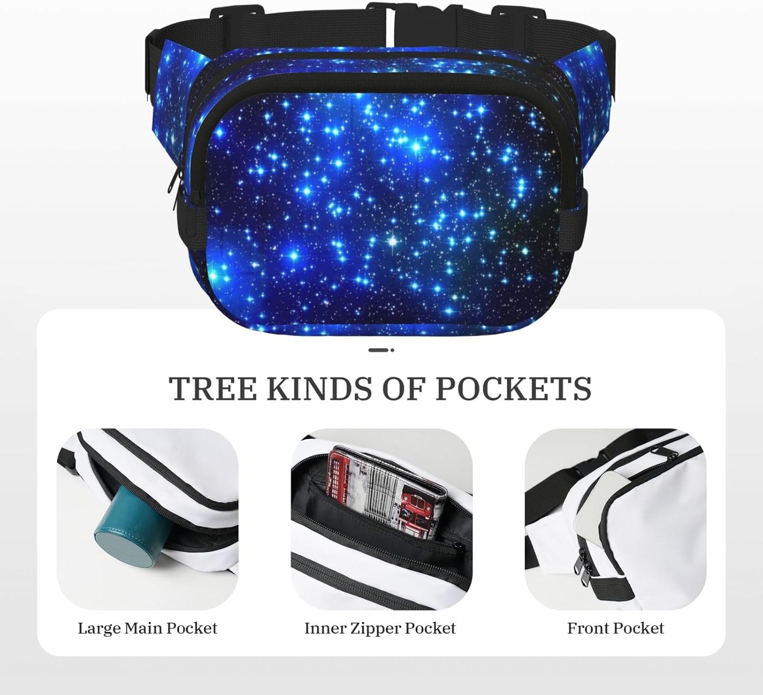 Galaxy Stars print Large Fanny Packs for Women Cute Cross Body Waist Bag Fashionable Fanny Pack