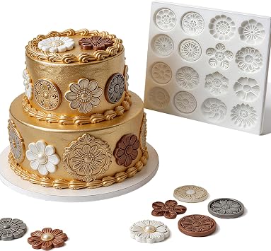 1Pc Vintage Baroque Button Fondant Mold European Relief Embossed Silicone Mold for Cake Decorating Cupcake Toppers Chocolate Candy Marzipan Soap DIY Crafts Wedding Retro Themed Desserts