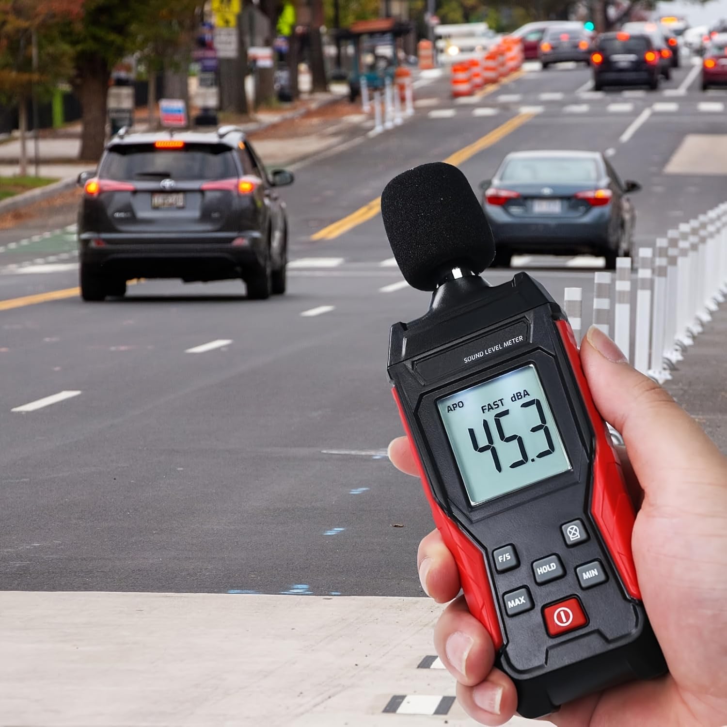 Yiko Miernik poziomu dźwięku – cyfrowy miernik głośności – 35 dB do 130 dB z wyświetlaczem LCD z podświetleniem tła – urządzenie pomiarowe – pamięć danych MAX/min, do warsztatów domowych