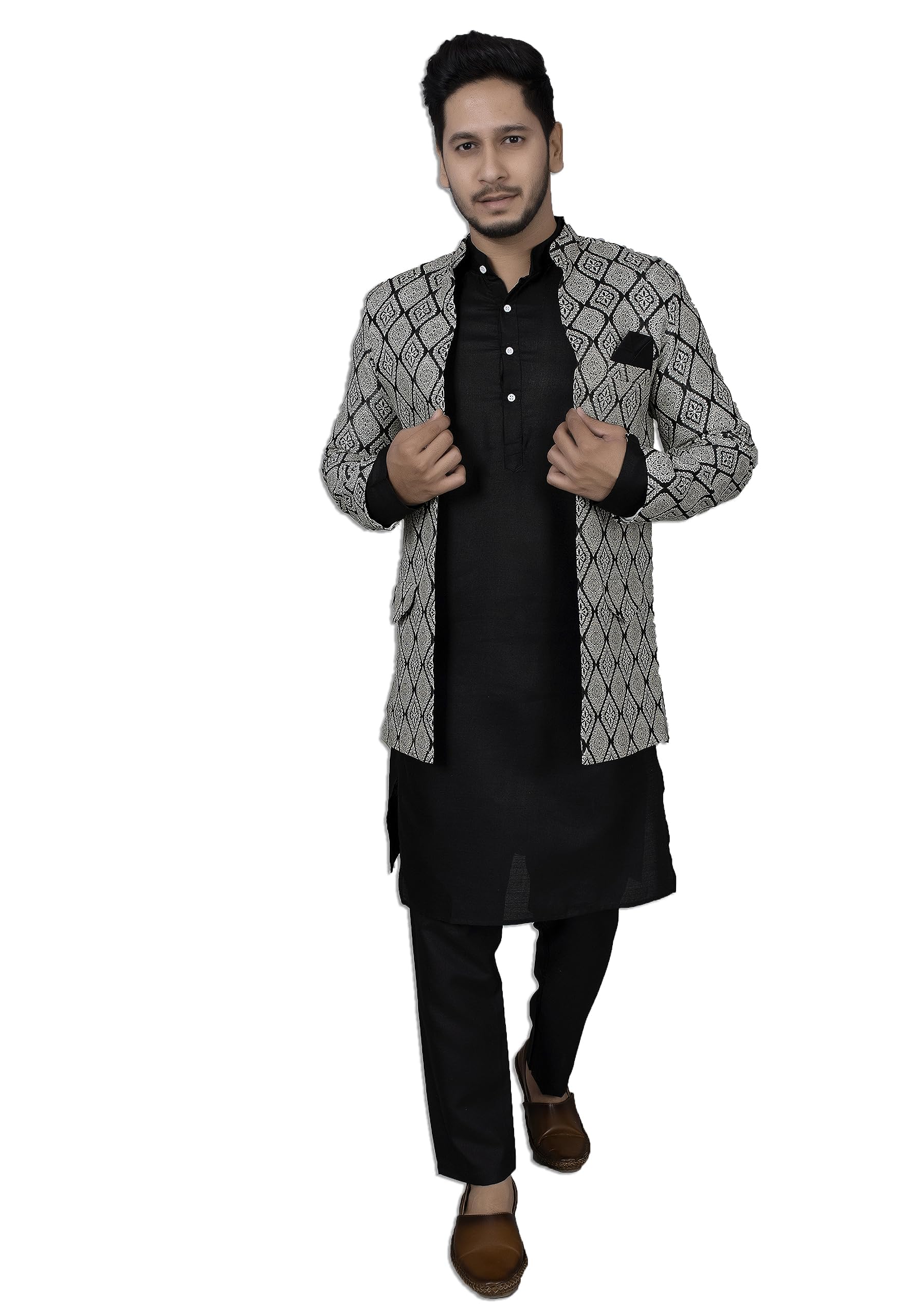 amzira Amziea Mens Ethnic Wear Kurta Pajama With Stylish Long Jacket Set-picture-19