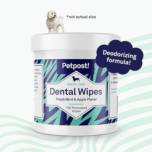 Miniatura 5 de Petpost  Toallitas dentales para perros - Mal aliento y acumulación de dientes desaparecidos - 100 almohadillas preempapadas en solución de limpieza