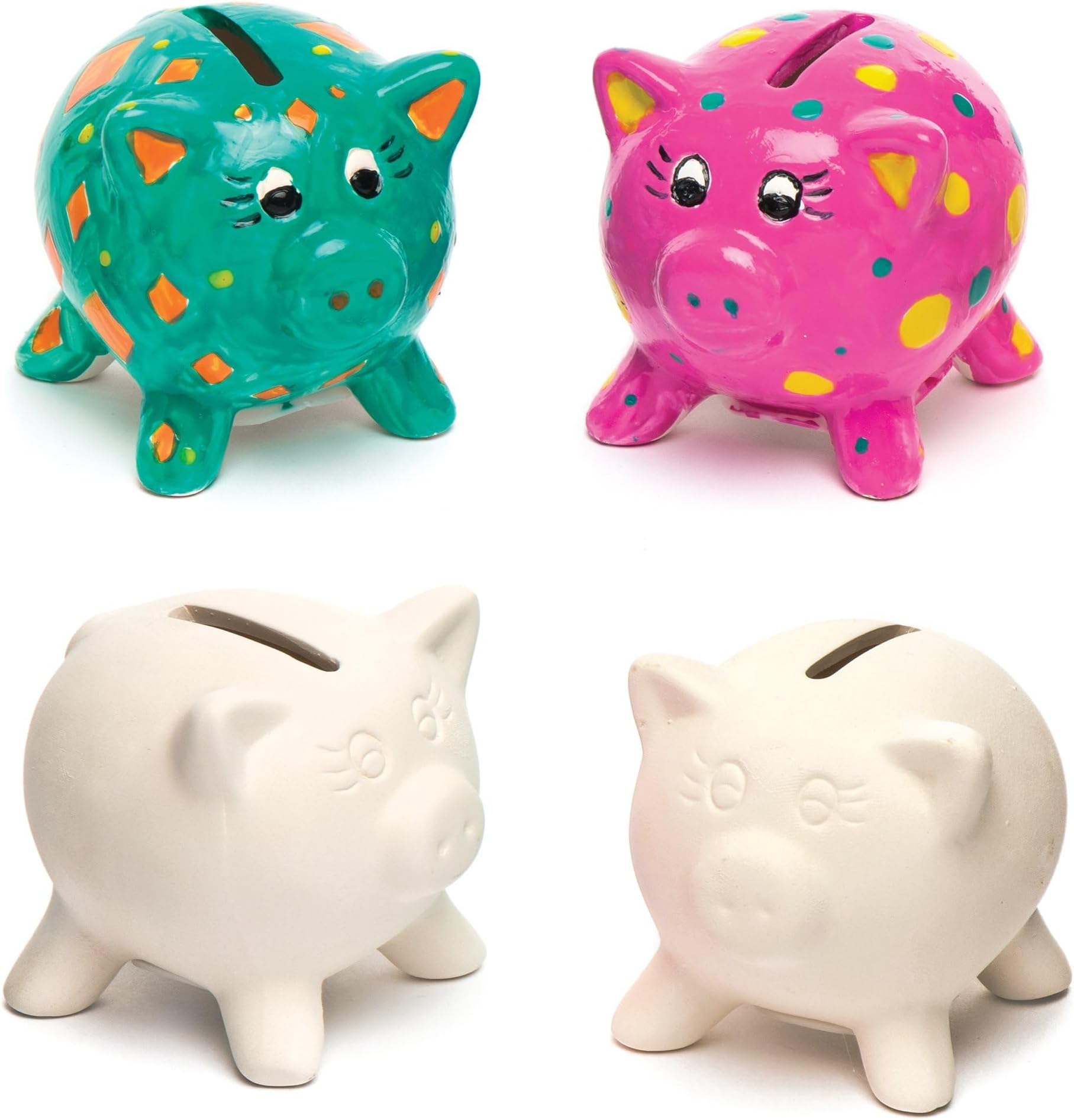 Baker Ross EK1452 Customisable Ceramic Piggy Banks for Coins โ Creative Art and Craft Supplies for Kids to Make, Personalise and Decorate (Pack of 4), 7.5cm