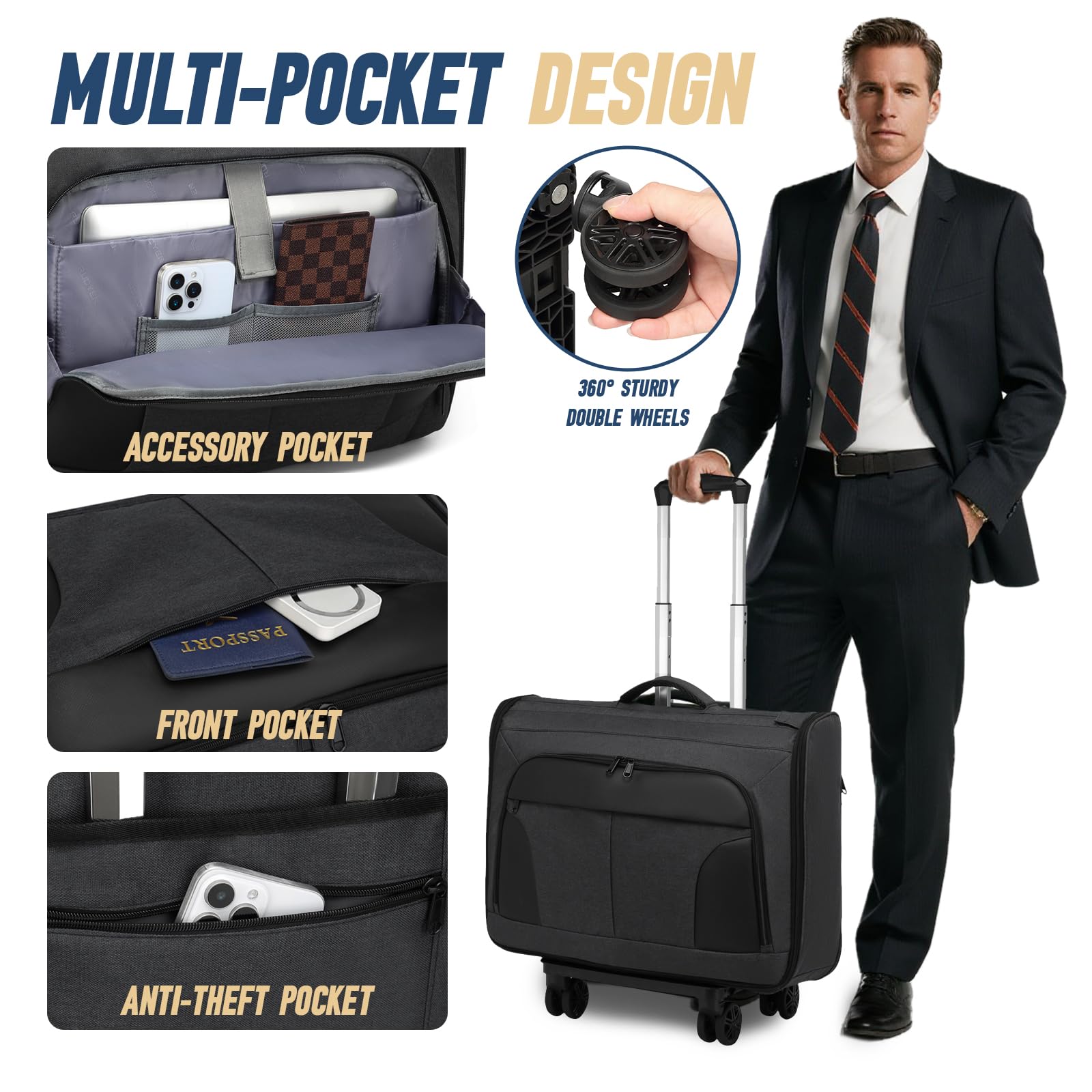 Borsa porta abiti arrotolabile, grande borsa porta abiti con ruote, borsa da uomo e donna per viaggi d'affari