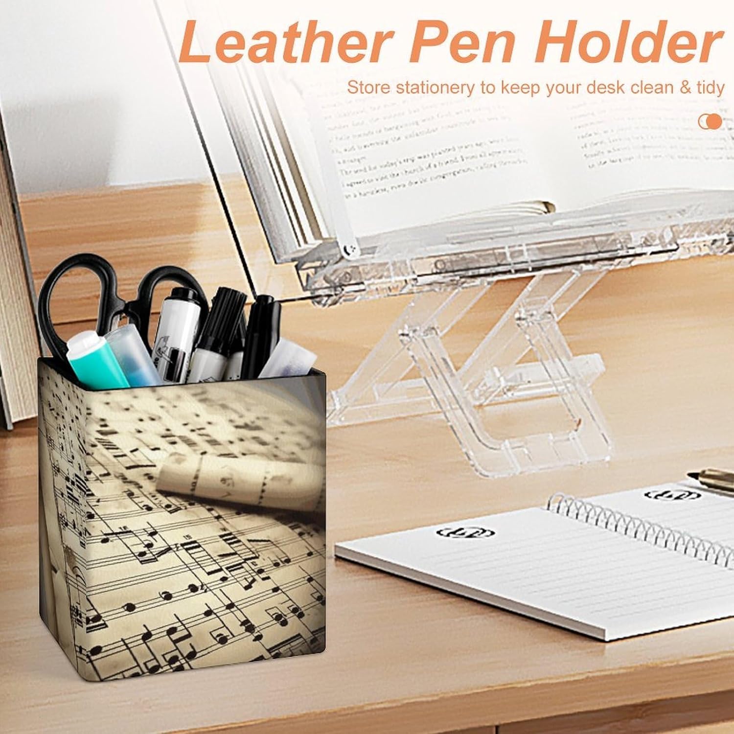 PU Leather Desk Sheet Music Pencil Holder for Office Supplies image 4
