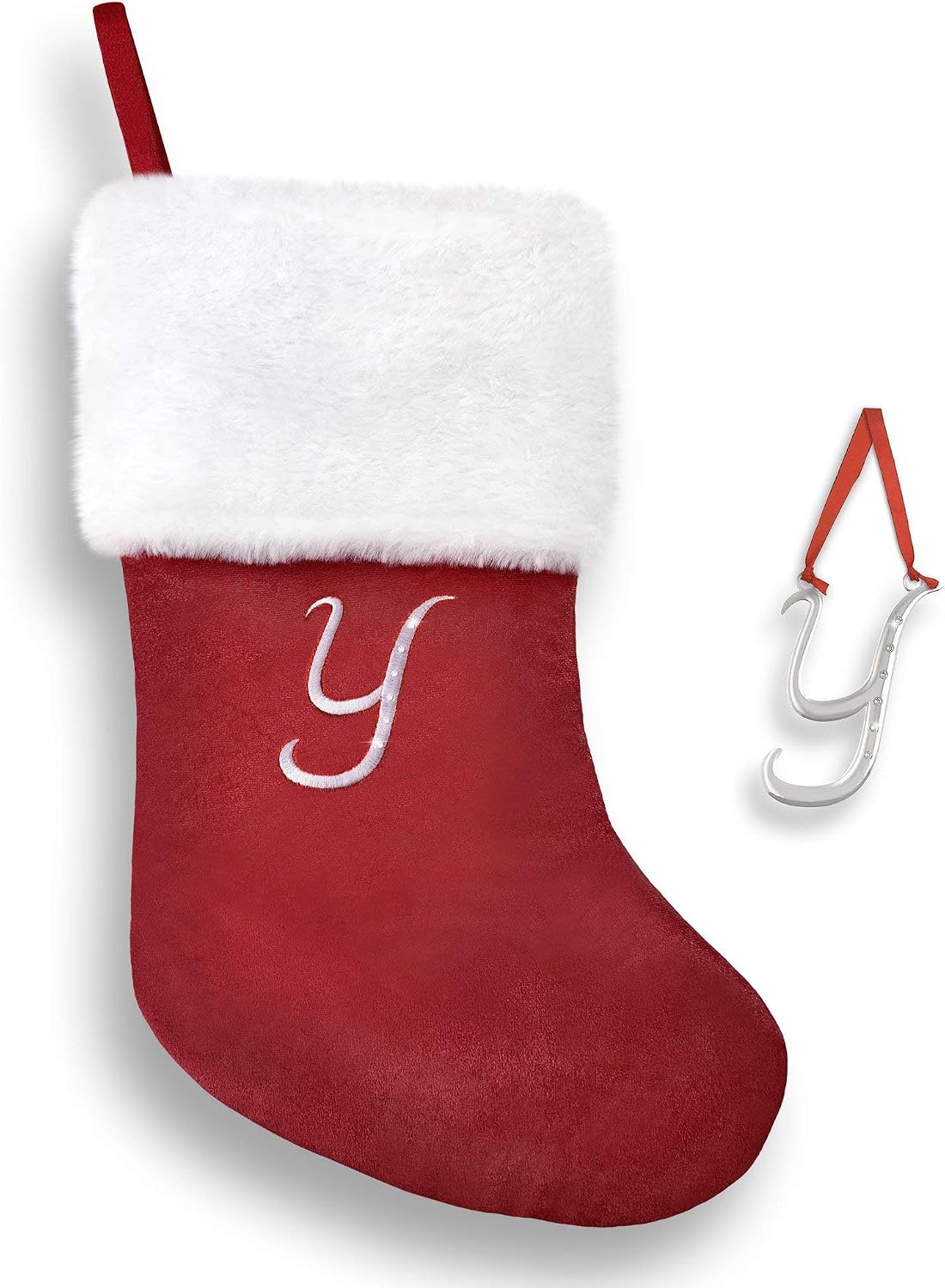 Regent Square 2022 Christmas Stocking & Ornament Set with Fine European Crystals, 18” Monogram Stocking and Silver Plated Monogram Ornament, Xmas Gift Set for Holiday- Letter Y