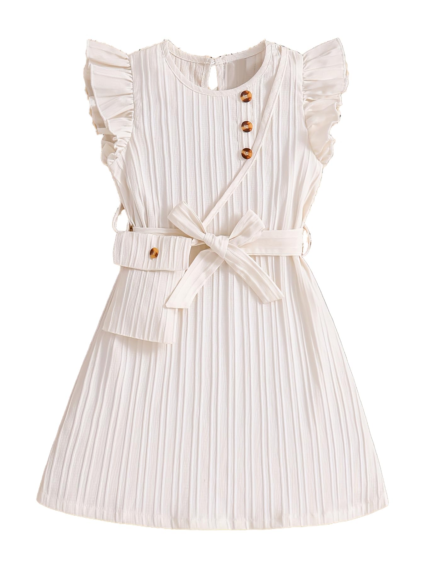 Girls White Frock Dress – A-Line Sleeveless Cotton Blend Belt & Bag Set for Ages 2–9 Years-image-23