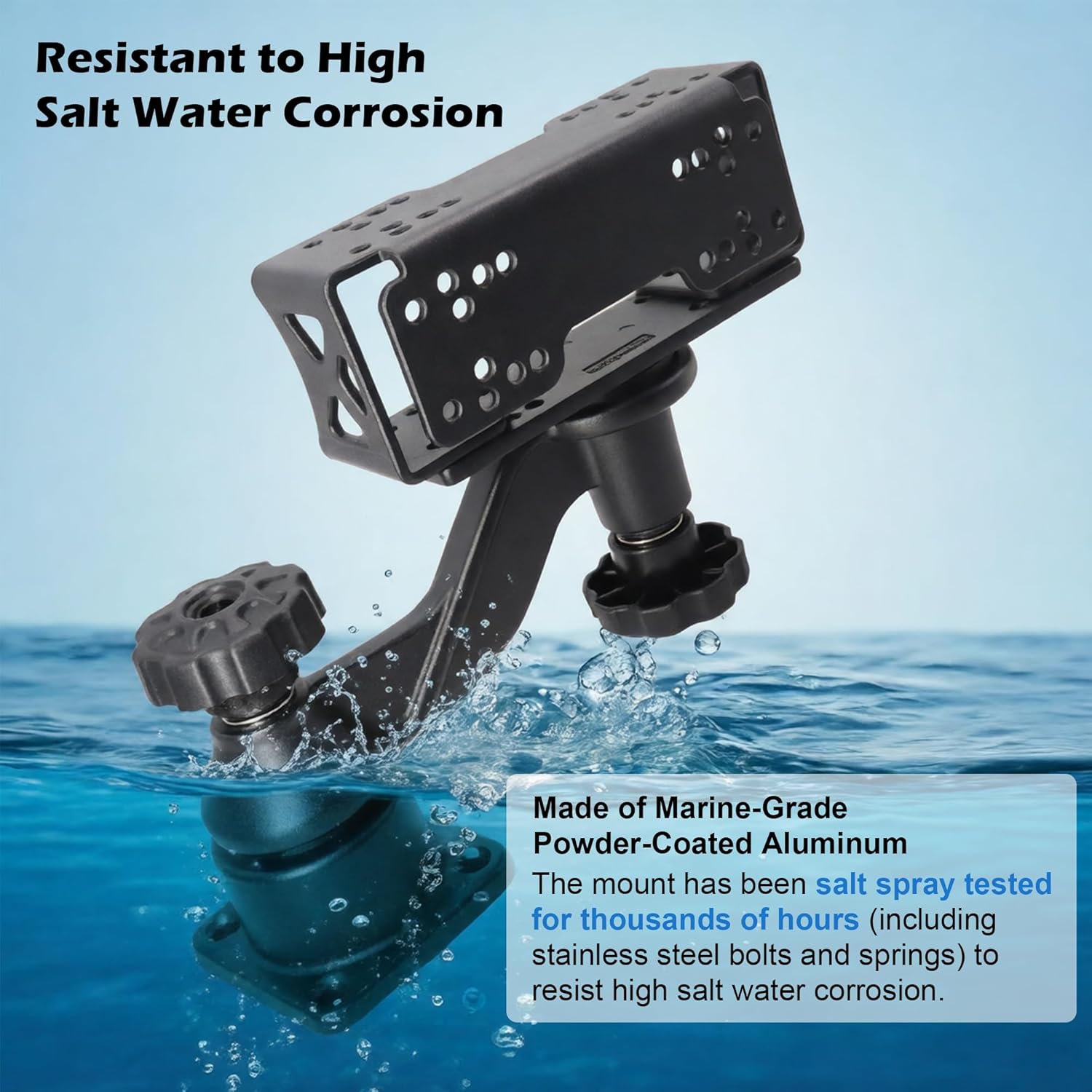 Aluminum Dual Fish Finder Mount, Marine Electronics Mount with Reinforced Adjustable Arm for 5"-10" Dual Fish Finder Screen, Compatible with Garmin, Lowrance, Humminbird and More