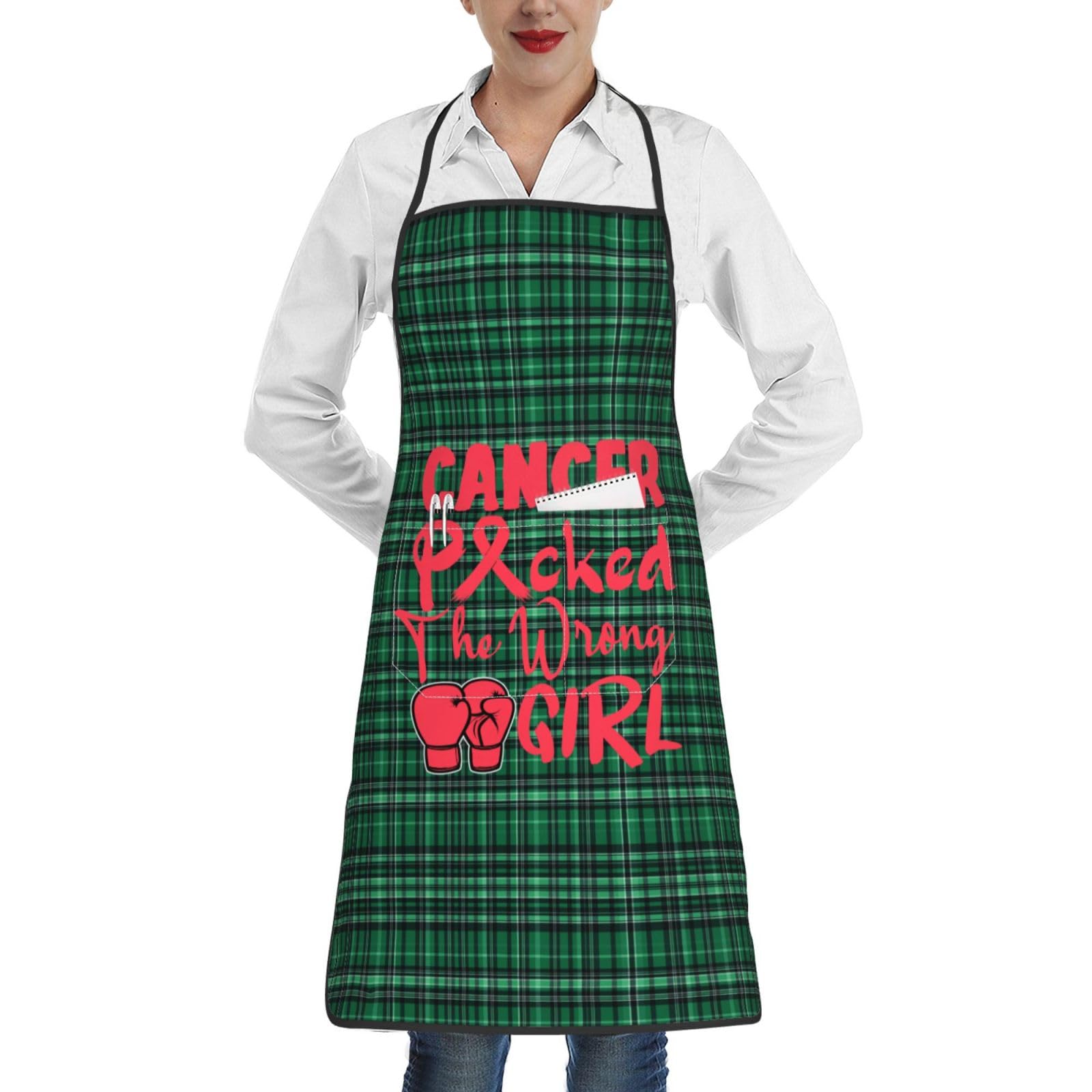 nopicsn Cancer Picked The Wrong Girl Heart Cancer Apron for cooking with Pockets Women Men Kitchen Chef Funny Aprons