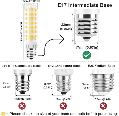 Miniatura 9 de TAIYALOO Bombilla LED E17 regulable, bombilla de horno microondas de 10 W, blanco cálido 3000 K, bombilla halógena de 100 W de repuesto para estufa,