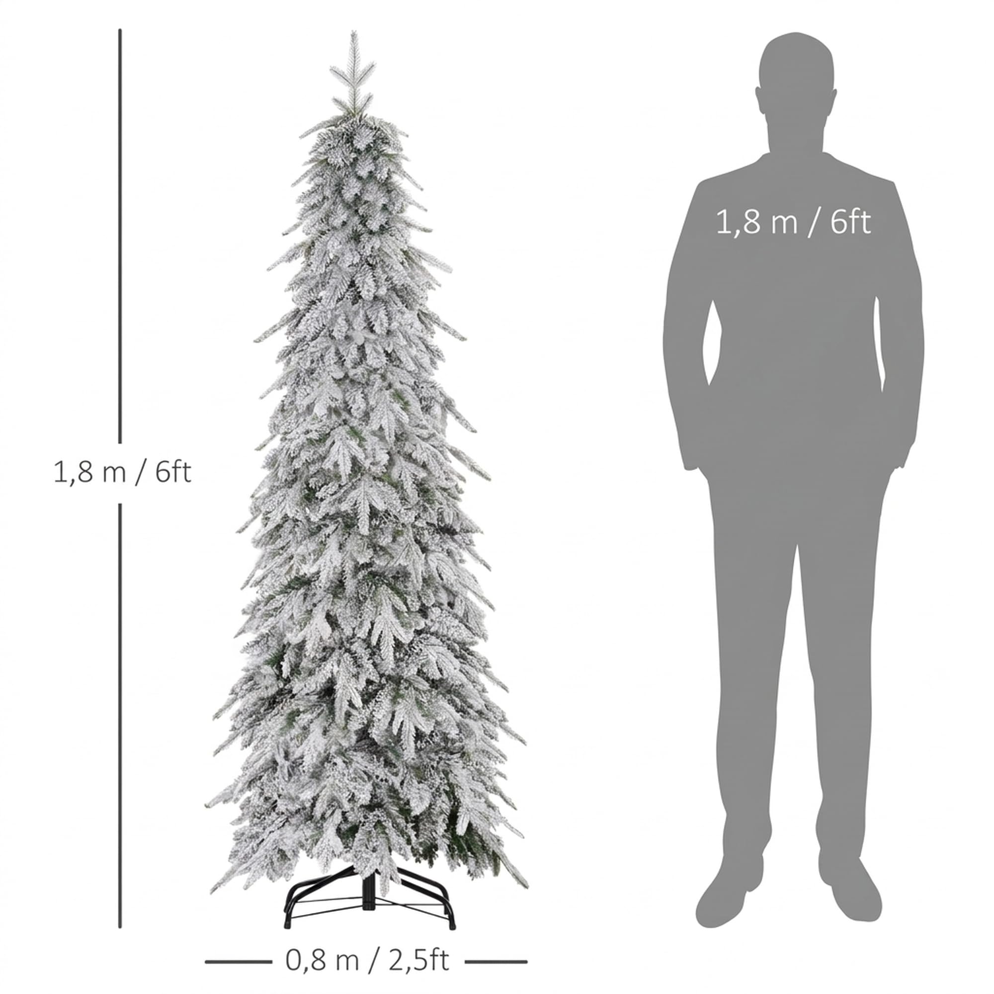 HOMCOM Sztuczna choinka 180 cm jak prawdziwa ze sztucznym śniegiem