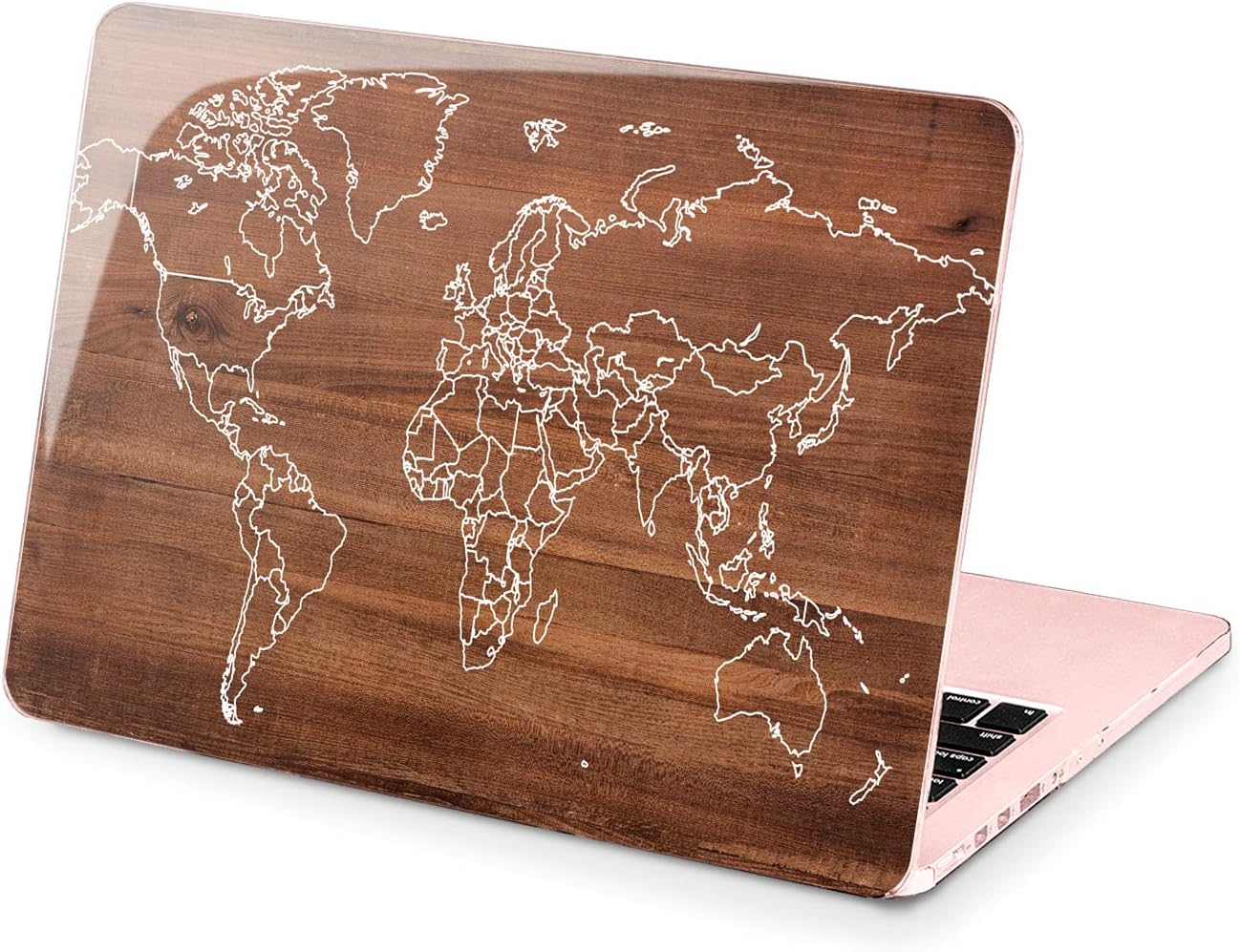 Hard Case Compatible for MacBook Pro 16 14 M3 M2 2023 M1 Pro 13 2022 Air 13 2021 Retina 2020 Mac 11 12 Cover Glam Print Natural Walnut Wooden Protective World Design Map Laptop Luxury Board