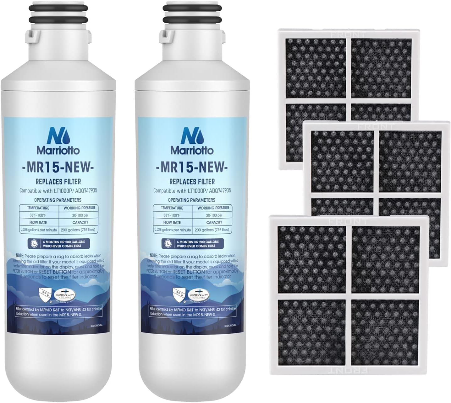 MARRIOTTO Refrigerator Air Filter Replacement for LG LT120F and Water Filter LT1000PC Replacement for Refrigerator, Compatible with Kenmore Elite 469918, 9918, ADQ73334008, ADQ73214402, LT1000P/PC/PCS