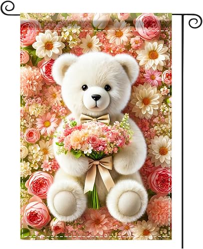 Nuxovilar Valentines Day Bear Bouquet Garden Flag 12x18in Polyester