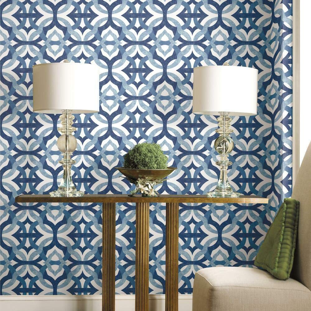 Waverly RMK11866RL Tipton Peel and Stick Wallpaper (18 in x 18.86 ft) ?Çô Easy?áApplication, No Sticky Residue ?Çô Blue and White