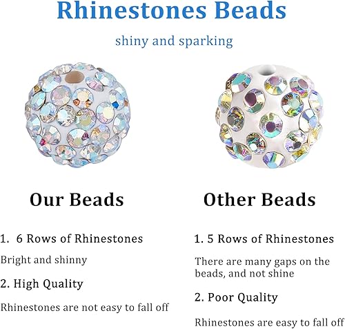 Miniatura 4 de Pandahall - Bolas de arcilla de 10 mm, tipo discoteca con 100 unidades, cuentas de polímero de arcilla con diamantes de imitación, creaciones