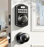 Veise Keyless Entry Deadbolt with 2 Knobs, Backlit Keypad, Auto Lock & One-Time Codes - Matte Black Smart Front Door Lock, Easy Install