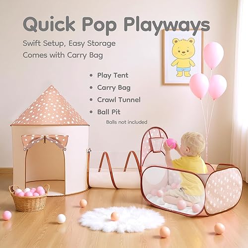 Miniatura 2 de Túnel de juego 3 en 1 para niños con pozo de bolas, túnel plegable para niños pequeños con túnel de rastreo, tienda de campaña portátil para niños