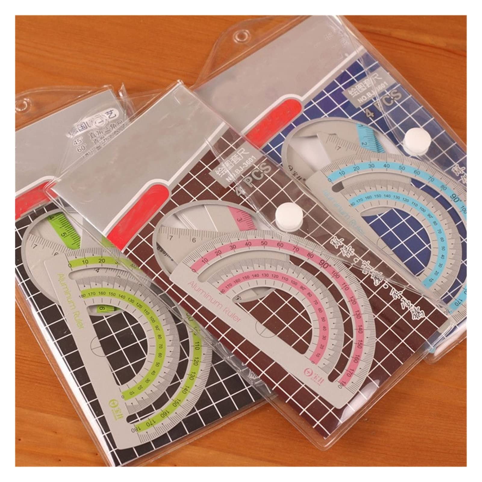 4 teile/satz Multi-funktion Aluminium Legierung Lineal Aluminium Winkelmesser Schule Büro Schreibwaren Liefert Geschenke Design Lineal,Lineale(China)