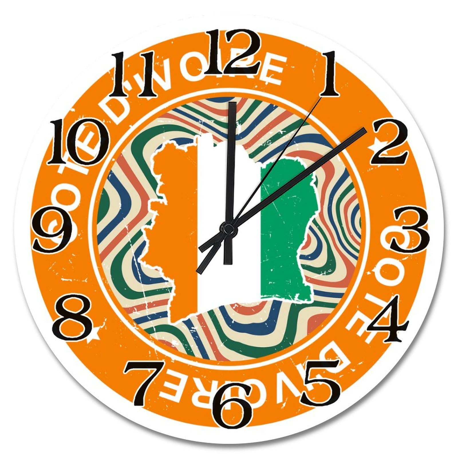 Horloge murale Côte d'Ivoire vintage de 38 cm à pile pour salon