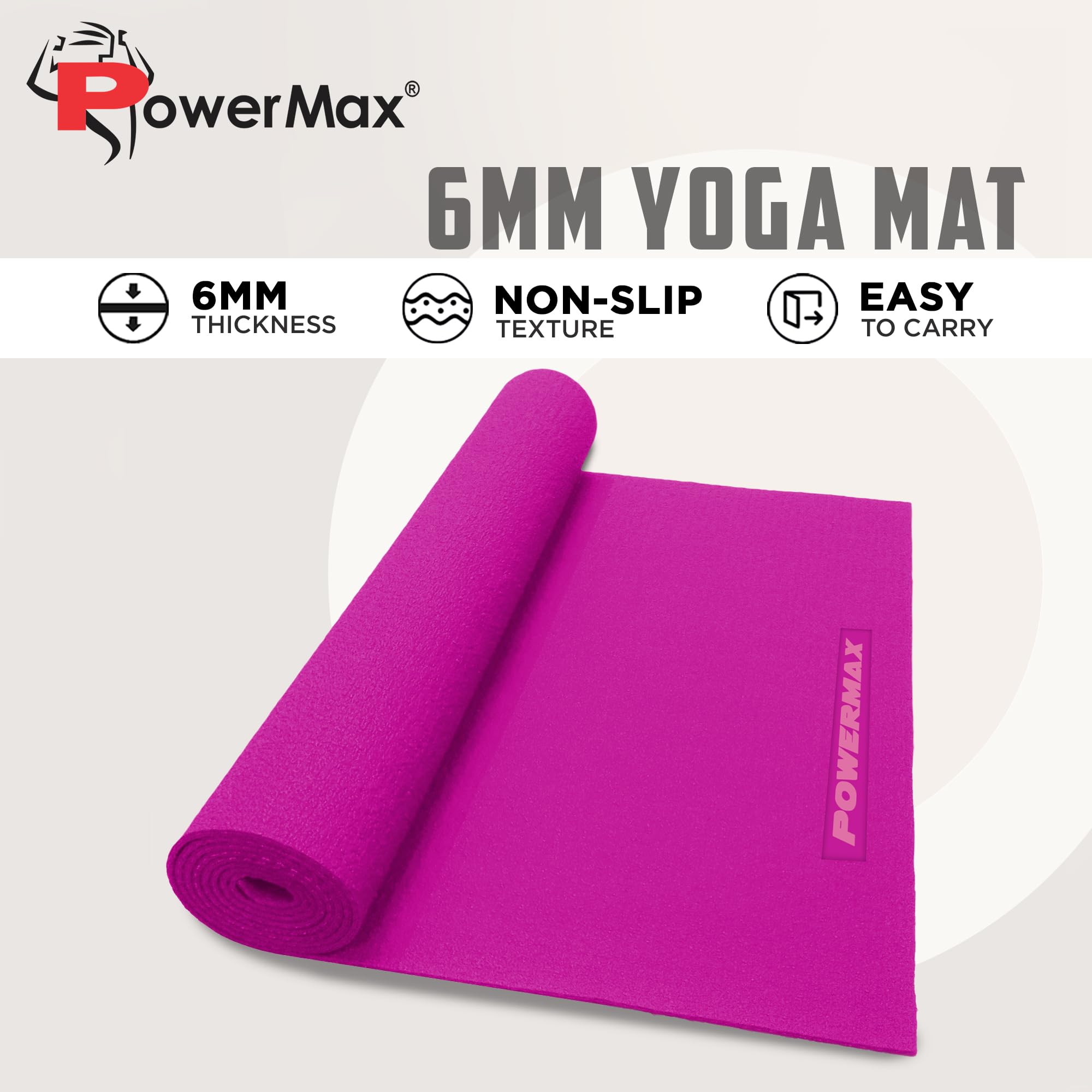 PowerMax Fitness 6mm thick Premium Exercise Pink Colour Yoga Mat