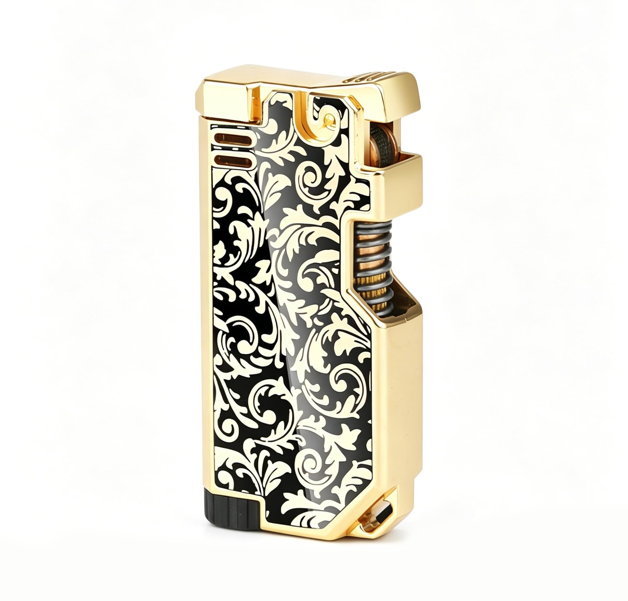 Retro Metal Lighter, Refillable Butane Lighters with Antique Crank Wheel(Gold2)