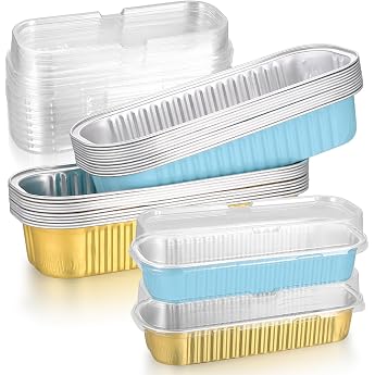 Pack of 20 Loaf Tin with Lid Mini Aluminium Foil Aluminium Bowls Rectangular Baking Moulds Aluminium for Bread Cakes Cupcakes Picnics Cheesecakes Dessert