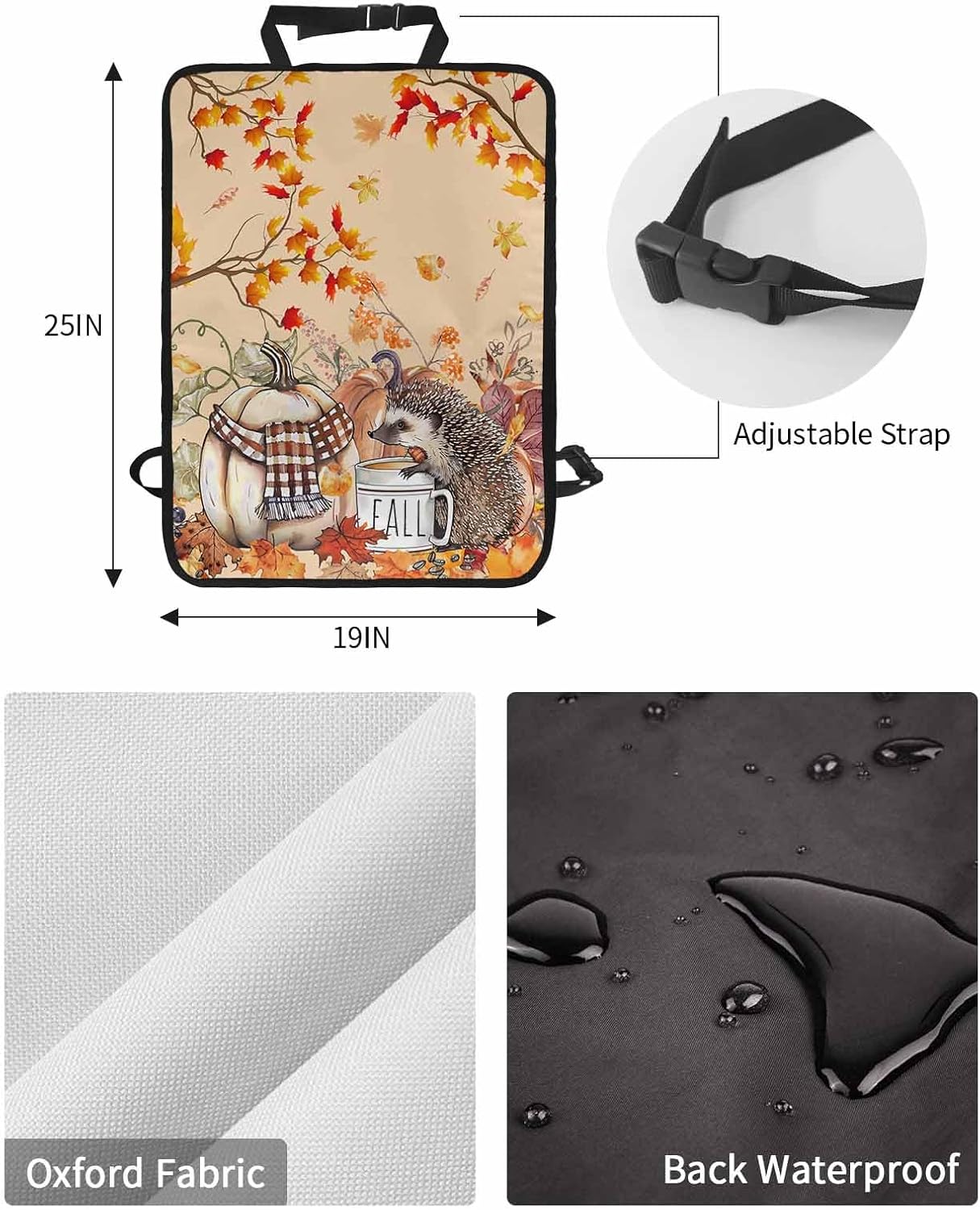 Car Seat Protector, 2 Pack Kick Mats Back Seat Protector Fall Thanksgiving Pumpkin Hedgehog Coffee Branch Orange Waterproof Backseat Cover for Kids Universal Fit Automotive Interior Protectors