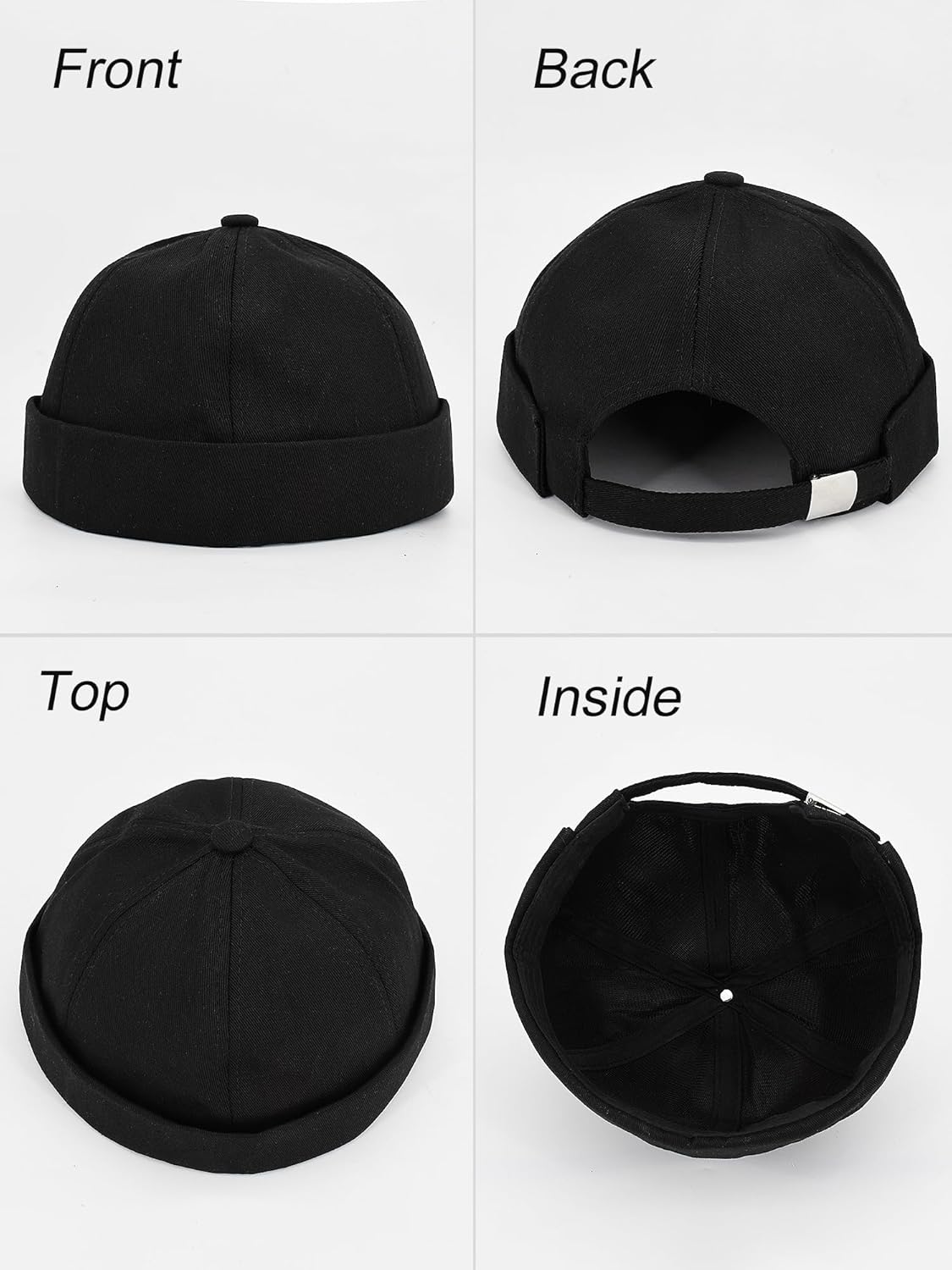 4 Pcs Brimless Hat Docker Cap No Brim Hats Skull Caps Rolled Cuff Beanie Hip Hop Hats with Buckle for Men - Image 4