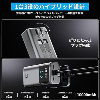 PD60W モバイルバッテリー コンセント 約10000mAh LED 40w Anker Power Bank (10000mAh, Fusion, Built-In ライトニング