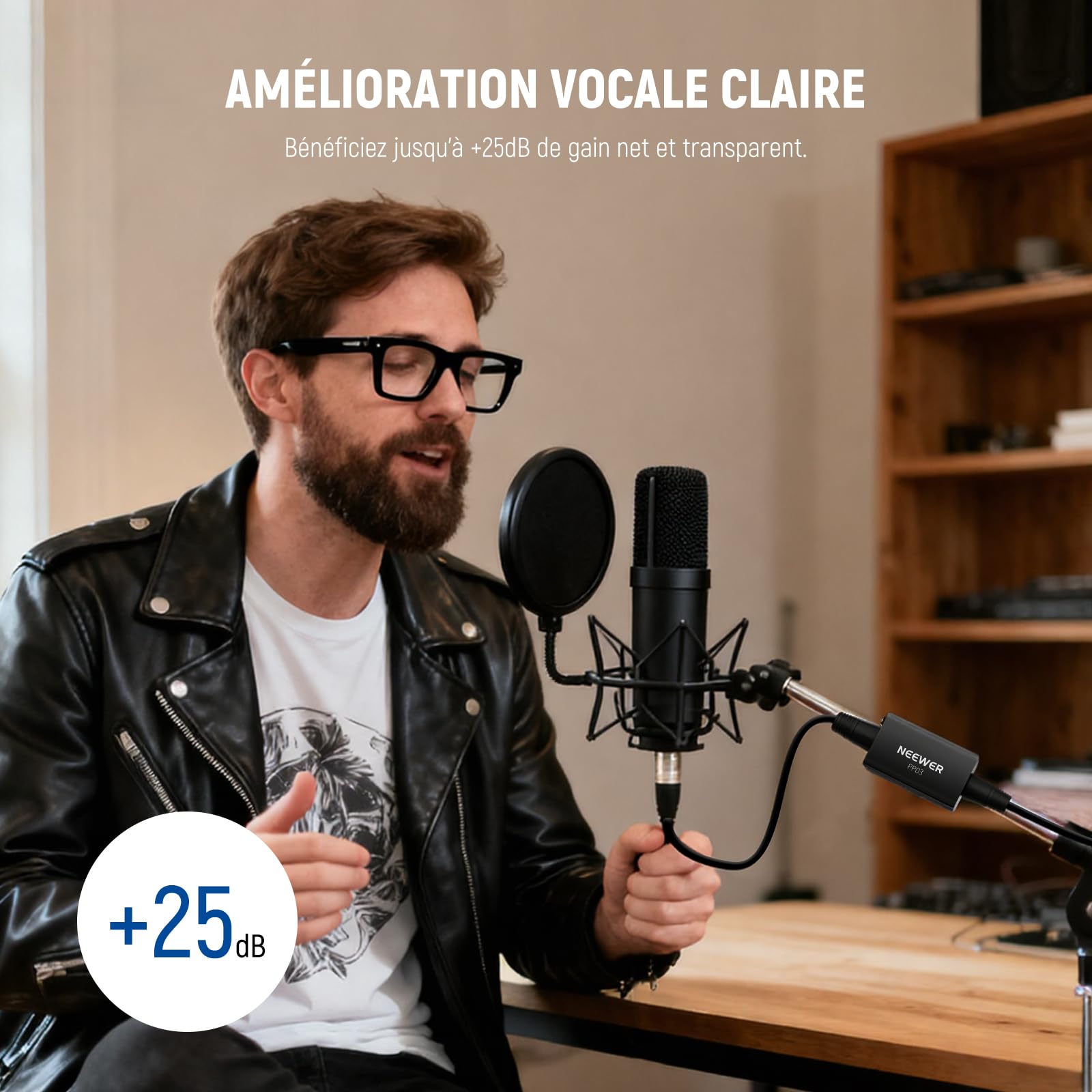 NEEWER Préampli de Microphone, activateur de Micro XLR avec Gain Ultra Propre de 25 DB pour micros dynamiques et Rubans compatibles avec Shure SM7B SM57 SM58 pour Performance en Direct,PP03